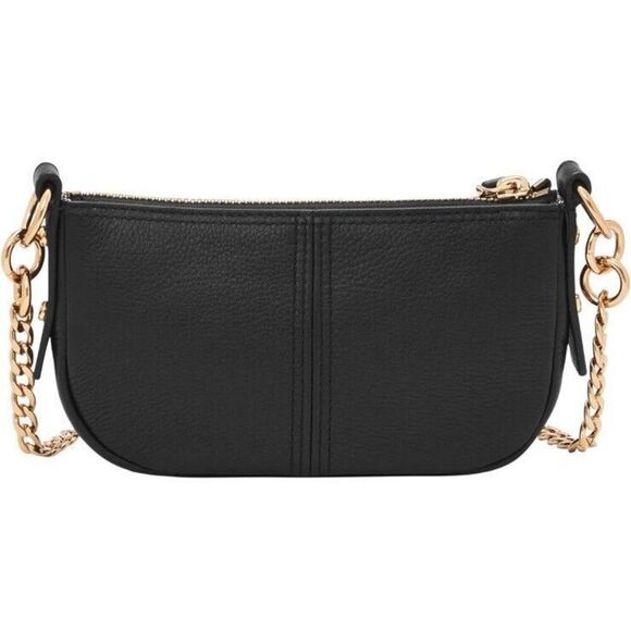 Fossil Jolie Black Gold Mini Bag Crossbody Purse Soft Genuine Leather - Picture 2 of 13